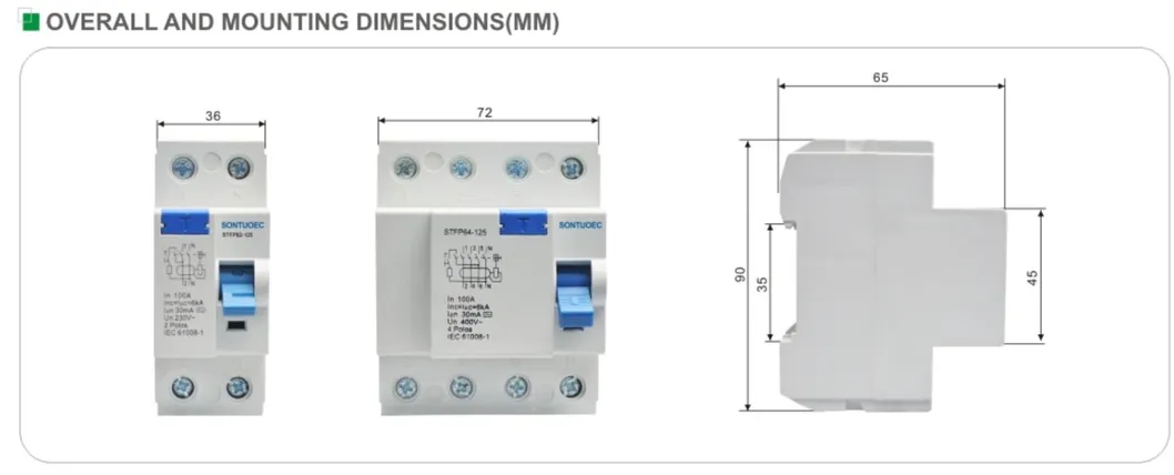 Dimensões do Disjuntor Diferencial Residual