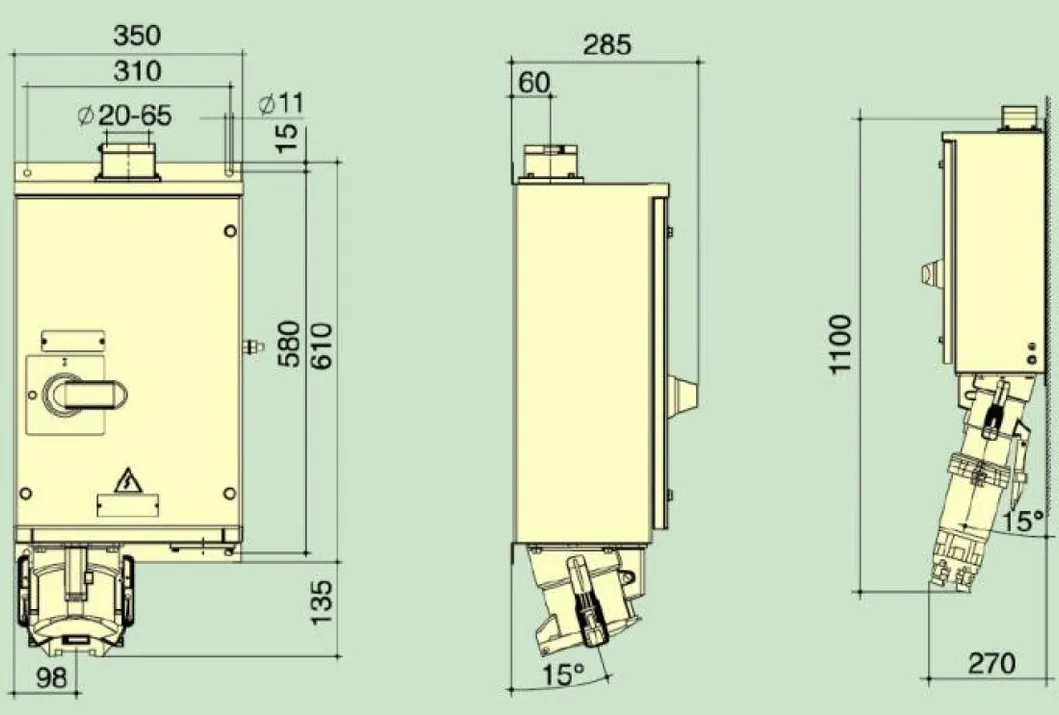 Desenho dimensional 200A IP55 Receptáculo