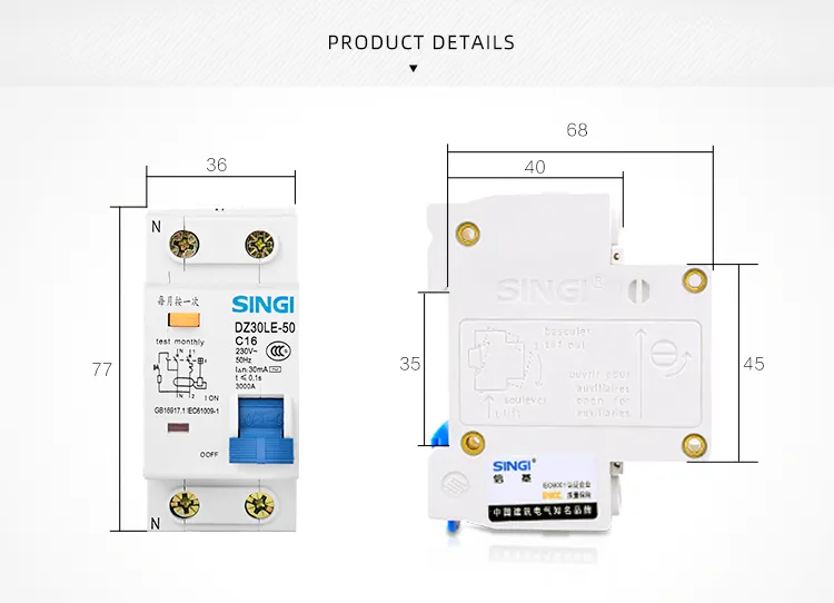 Disjuntor Diferencial Residual com Sobrecorrente Protection/Dz30le-50/2p RCBO