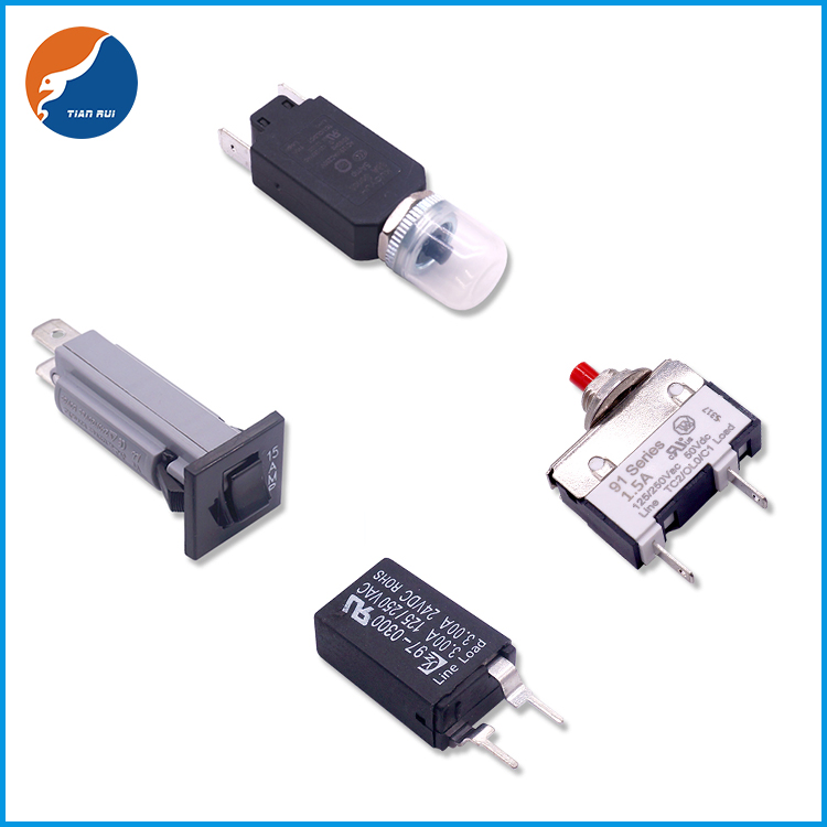 Interruptor Térmico Eletrônico AC/DC, Disjuntor Automático com Redefinição Manual, Protetor de Sobrecarga com Redefinição Automática, Protetor Térmico Bimetálico Miniatura com Pressão para Redefinir