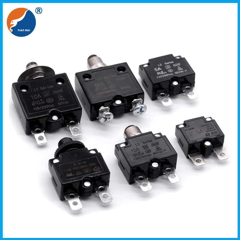 Interruptor Térmico Eletrônico AC/DC, Disjuntor Automático com Redefinição Manual, Protetor de Sobrecarga com Redefinição Automática, Protetor Térmico Bimetálico Miniatura com Pressão para Redefinir