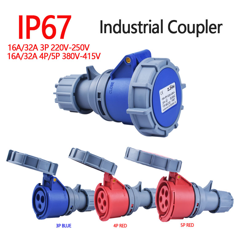 IP67 Conectores Industriais à Prova d'Água Macho Fêmea Montados na Parede 16A 32A 63A 125A