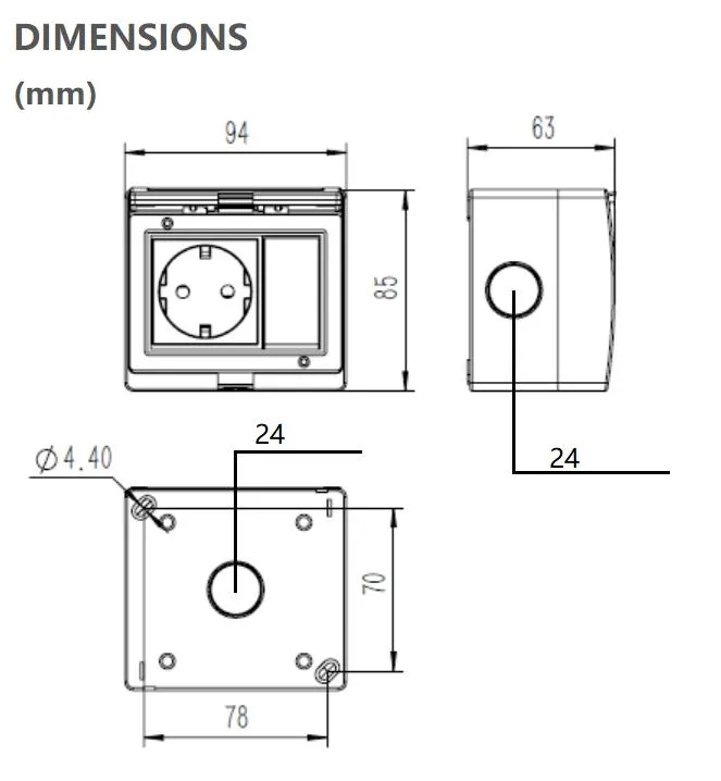 IP55 Tomada de Energia à Prova d'Água com Interruptor Schuko Europeu 16A