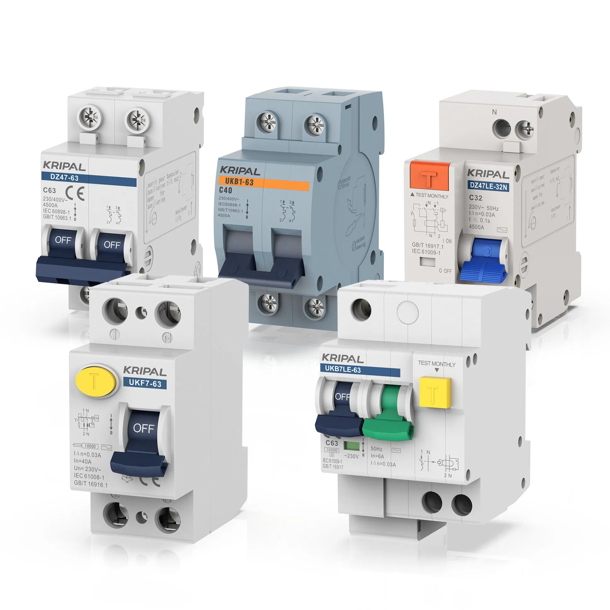Kripal 63A 30mA Disjuntores de Vazamento de Terra 4 Polo 63 AMP Disjuntores Magnéticos Tipo AC RCCB RCD ELCB