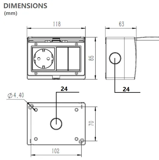 IP55 Tomada de parede à prova d'água com interruptor Schuko europeu 16A