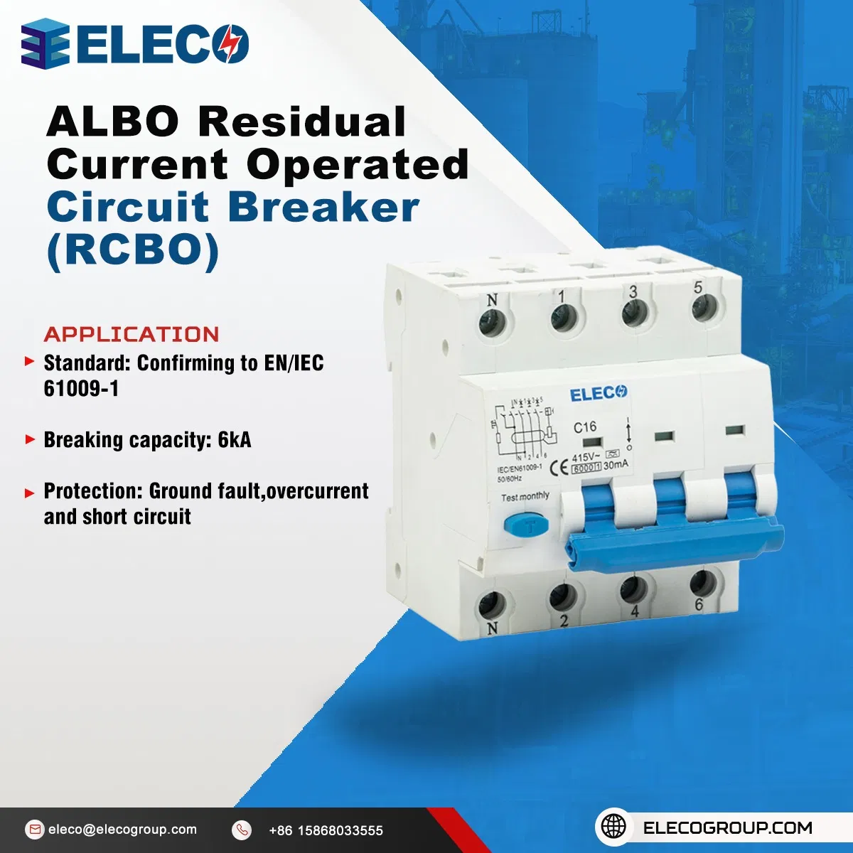 Disjuntor Diferencial Residual Albo RCBO 10mA 30mA 100mA 300mA