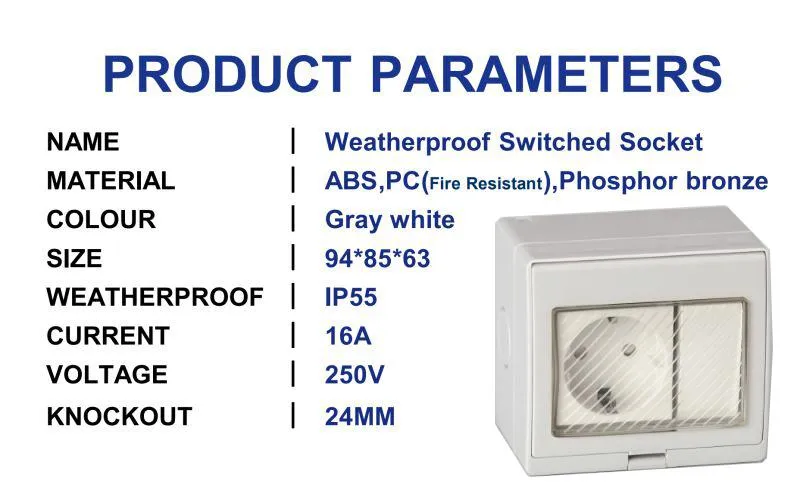 IP55 Tomada de Energia à Prova d'Água com Interruptor Schuko Europeu 16A