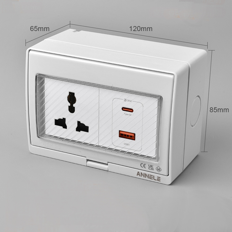 Annele IP55 Tomada de Interruptor à Prova de Tempo 20W Unidade de Carregador USB+Typec
