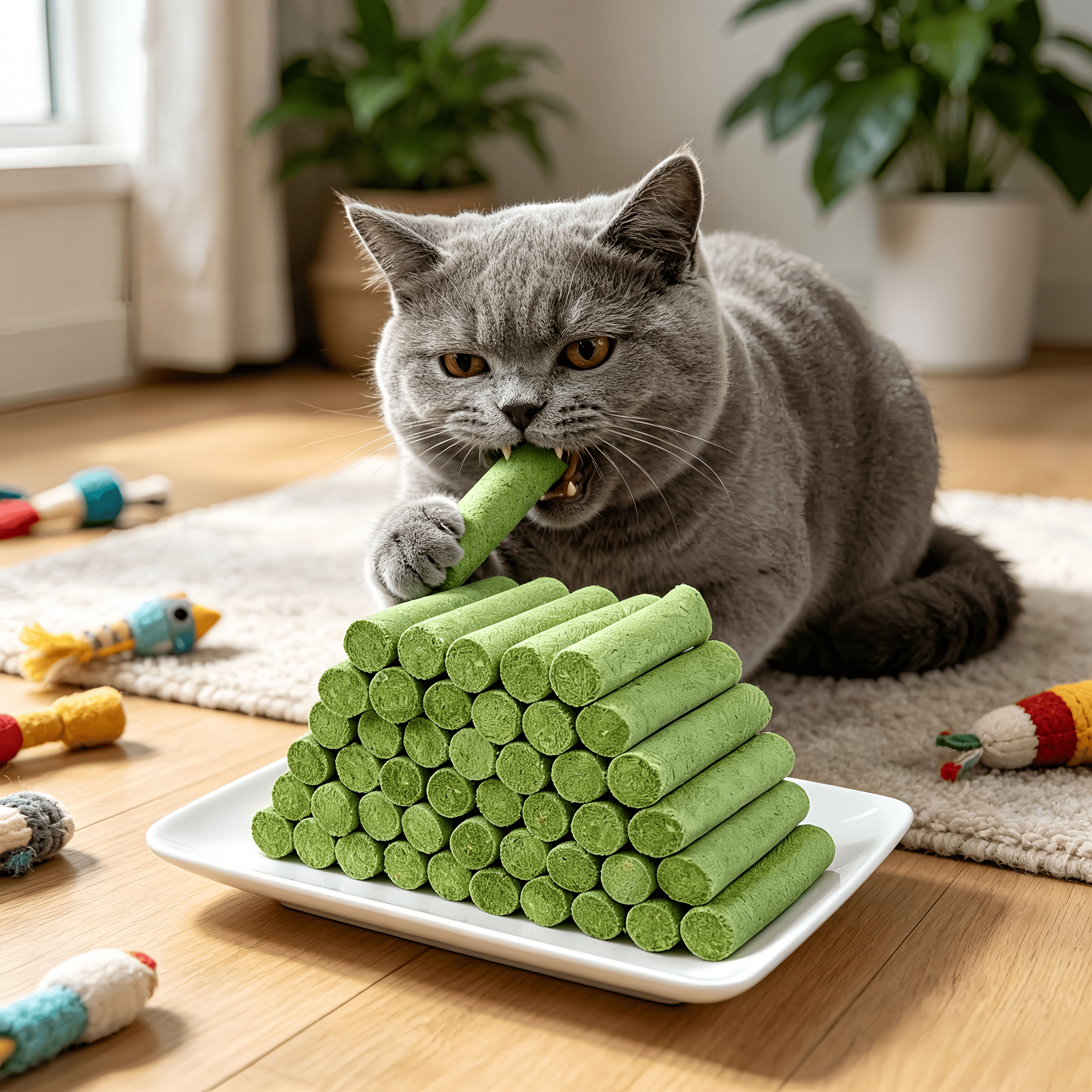 Freeze Dried Cat Grass Sticks Hairball Control Digestive Fiber Treat for Indoor Cats Grain Free Natural Chewable Snack
