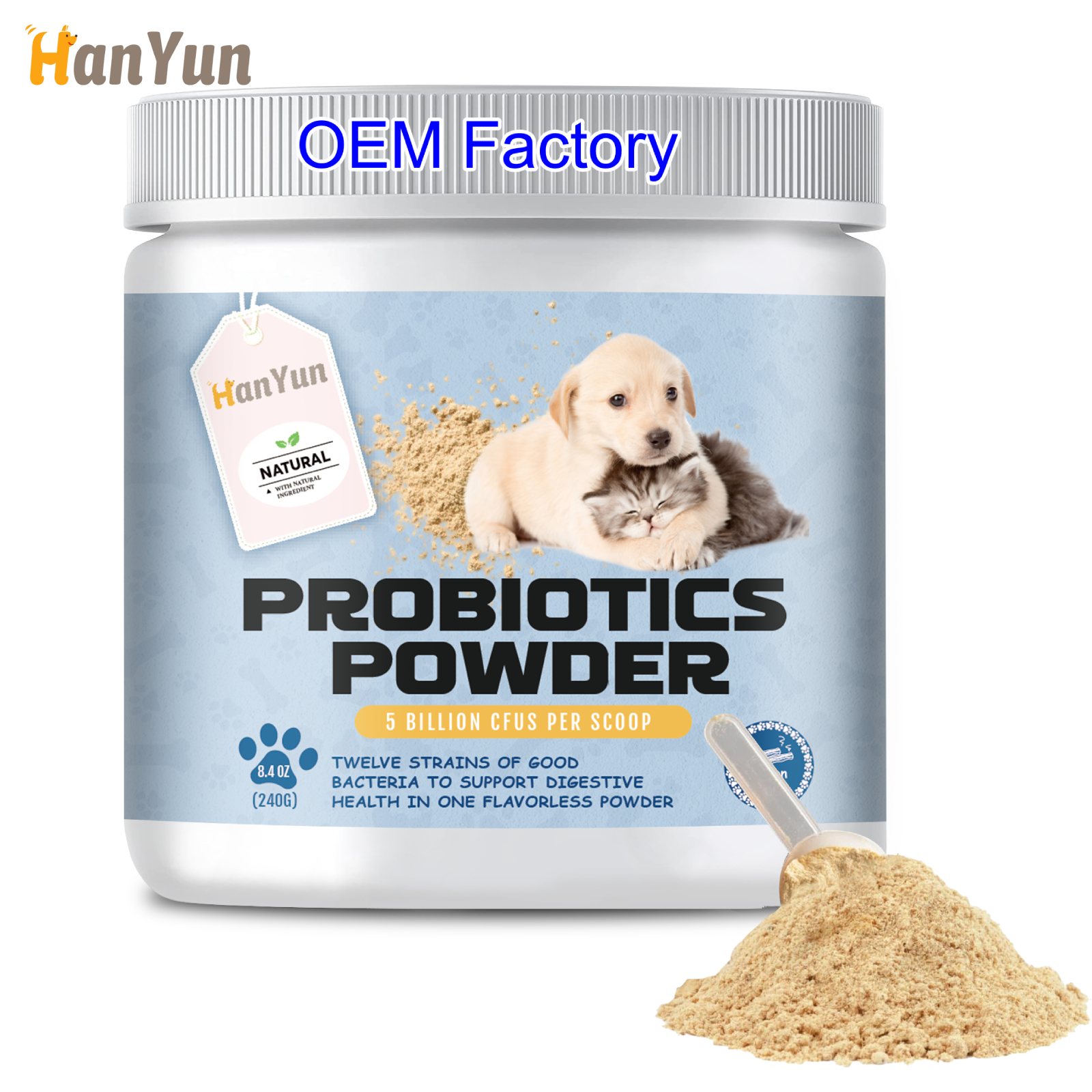 Hanyun Organic Probiotics Powder For Dogs &amp; Cats Free Sample Pet Probiotic Digestive Enzymes Supplement For Digestion Health