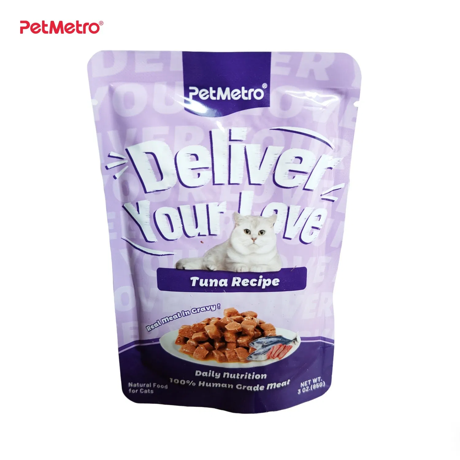 Balanced Wet Cat Diet with Soft Meat Chunks and Savory Natural Gravy Chunk Gravy Pouch