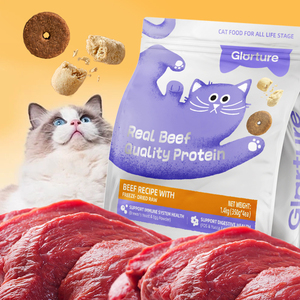 Glorture Complete Cat Food Dry Grain-Free Beef Flavor Freeze-Dried Raw Muscle Gain Pet Food
