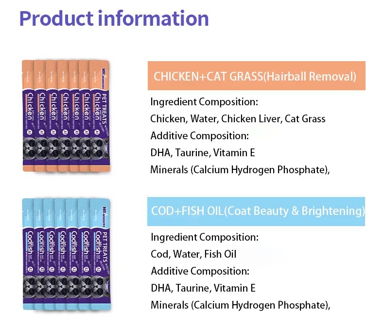 cat Treats Snacks Hairball Care|Urinary Health|Coat Shine|Gut Protection cat Wet Food 15g Low Price Factory Wholesale Strips