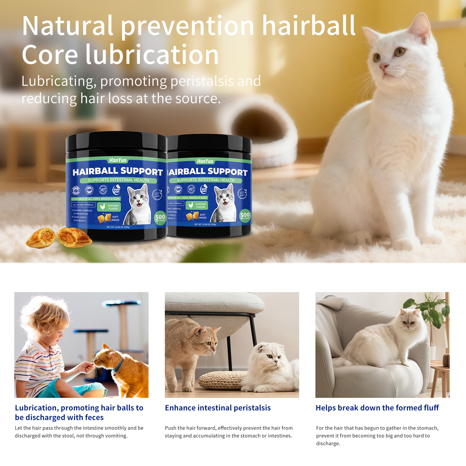 Oem Odm Cat Treats Snacks Hairball Remove Soft Chews Nutritional Supplement Omega 3&amp;6 Fatty Acids High-protein Support Health