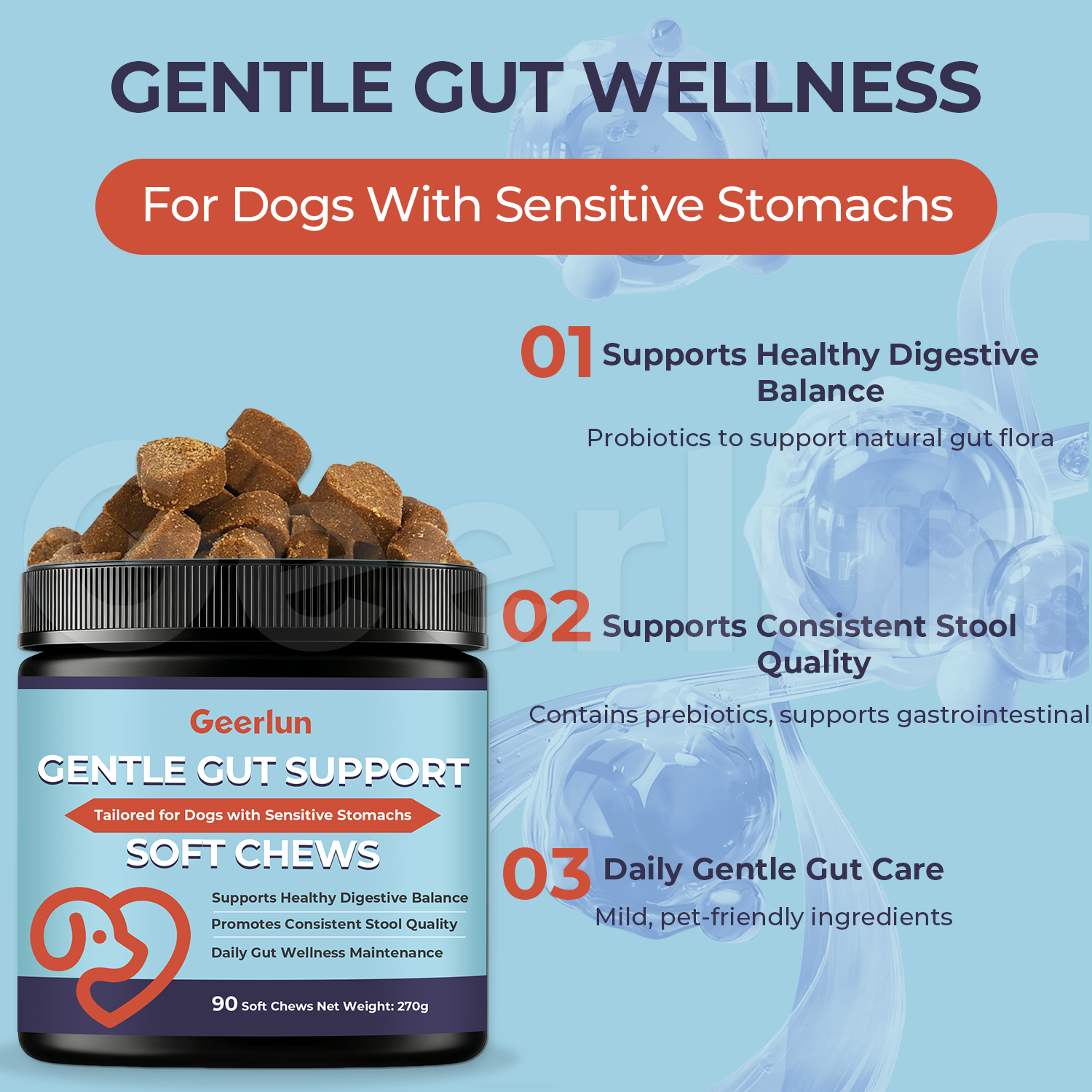 OEM Factory Supply Pet Natural Gut Support Soft Chews Promote Healthy Digestive Balance Probiotics Dogs Chews Supplements