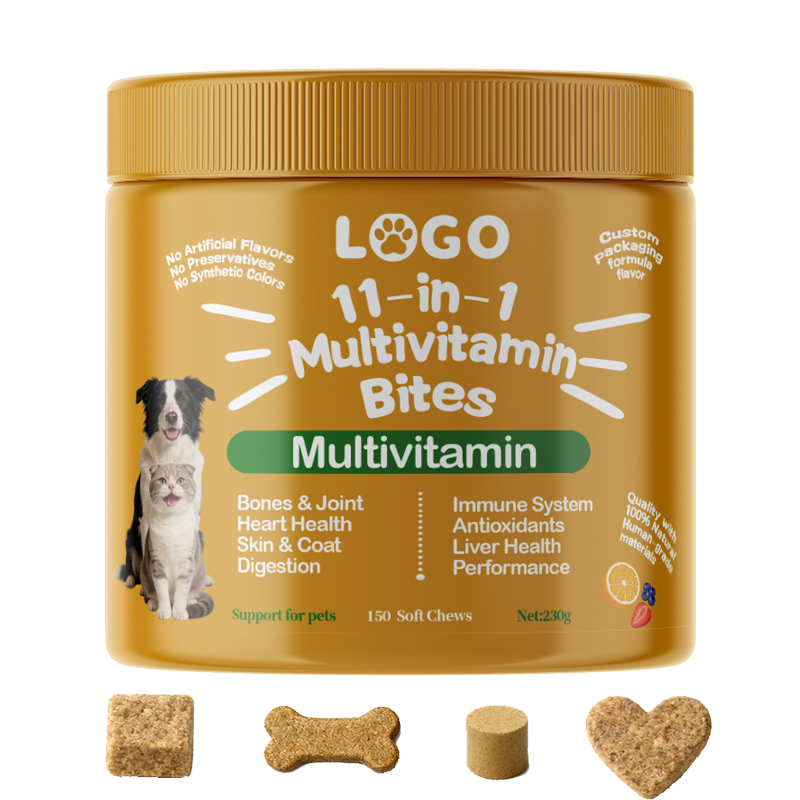 Multivitamin Soft Chew Supplements for Cats Dogs with Omega 3 Fish Oil Improve Immune &amp; Digestion System Grain-Free