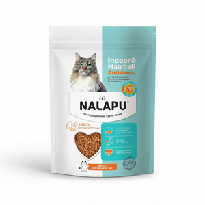 Premium Indoor &amp; Hairball Control Dry Cat Food with Farm Poultry Meat &mdash; NALAPU Antistress Formula for Adult Indoor Cats 240g