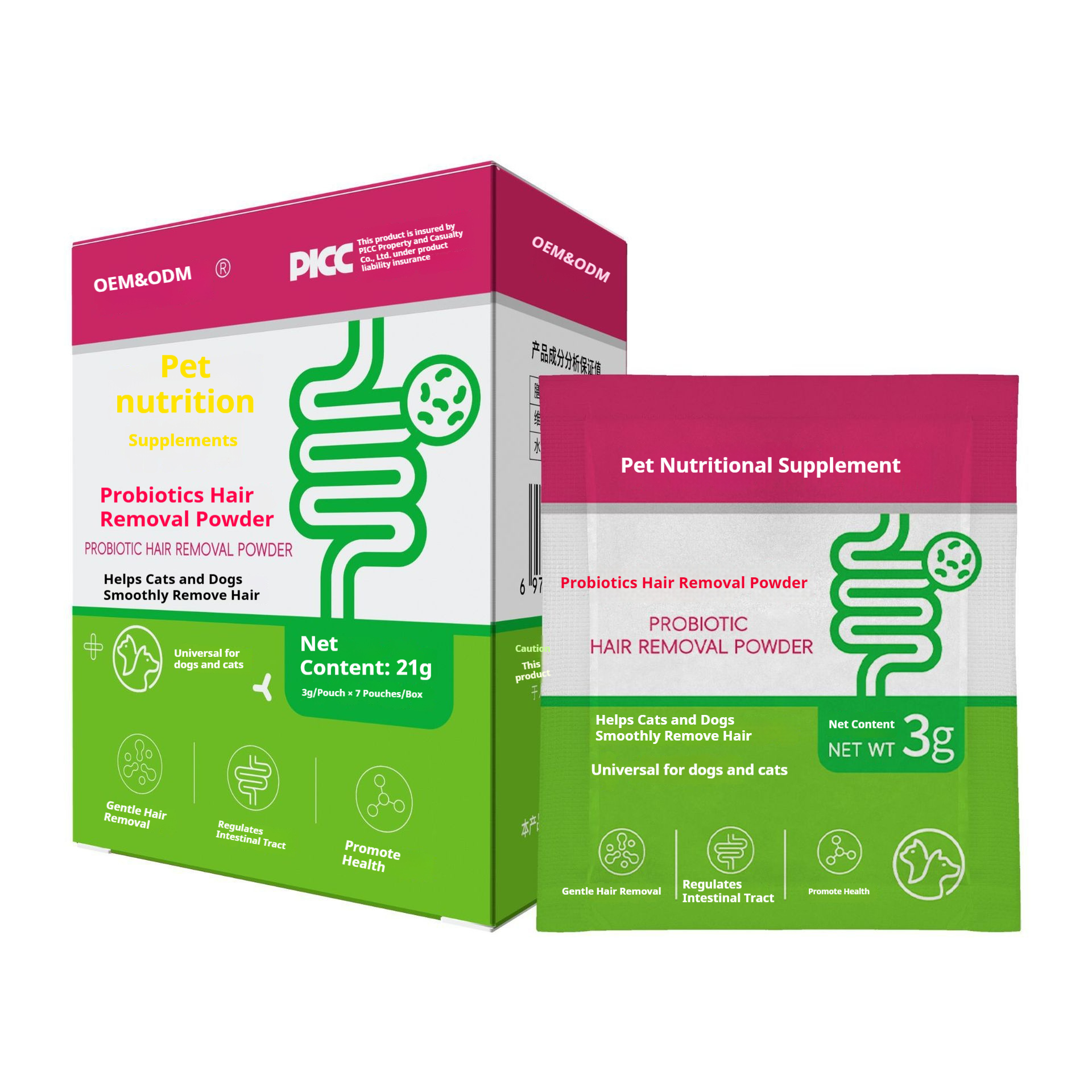 Pet Probiotic Hairball Relief Powder Cat Dog Digestive Health Supplement Natural Hair Removal Aid Intestinal Regulation