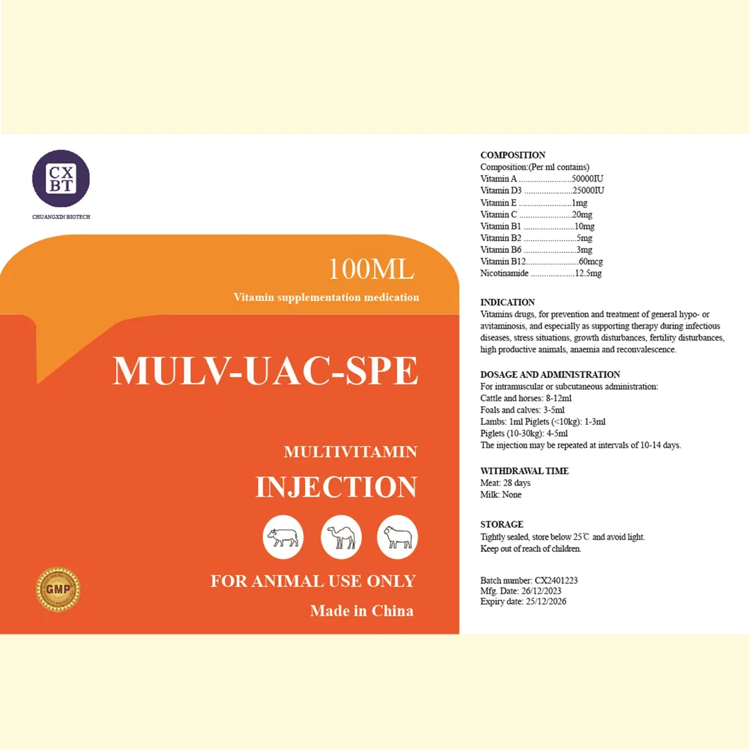 Add Nutrition Multivitamin Injection for Livestock Poultry Veterinary Use GMP Vitamin