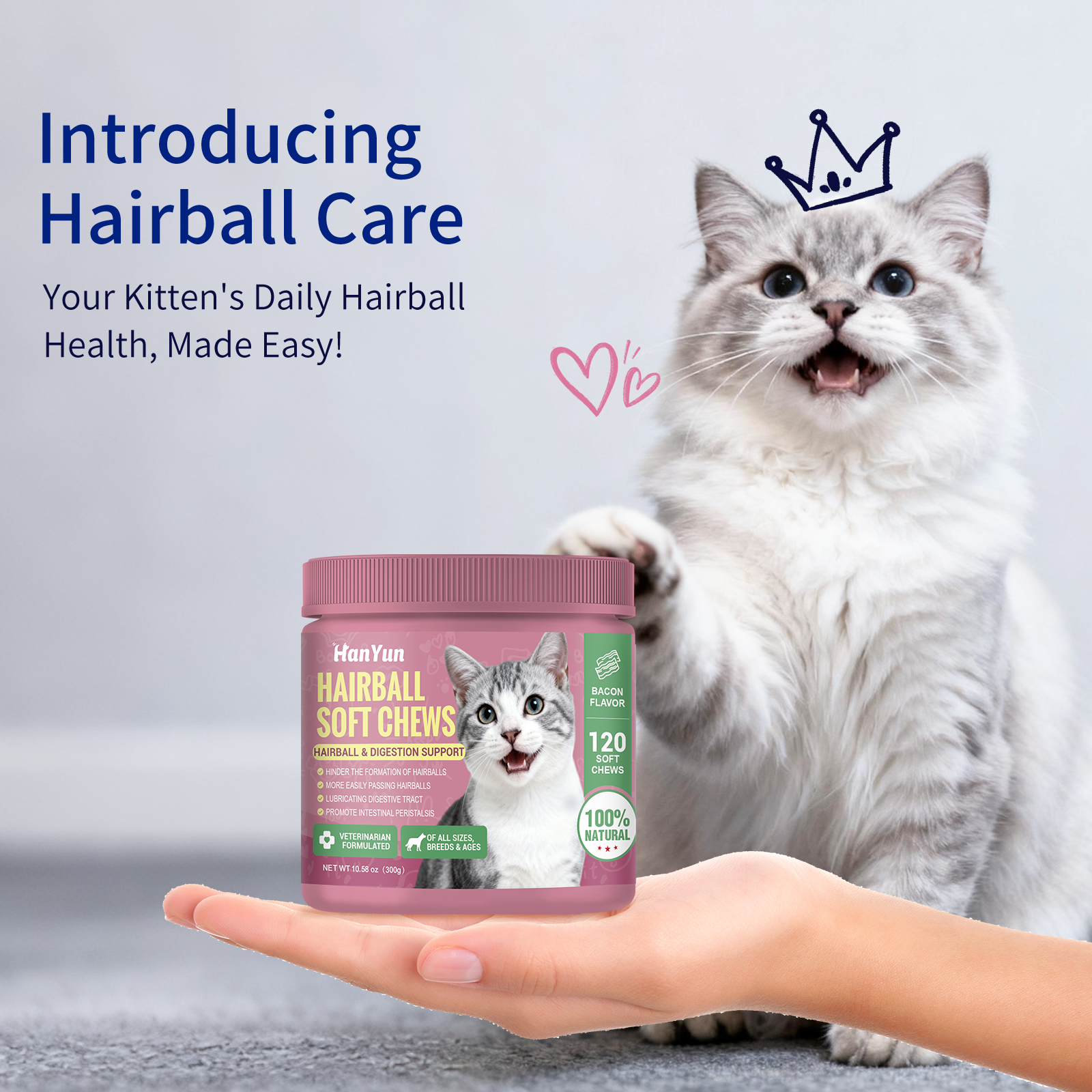 Pet Hairball Support Crunchy Creamy Chews Supplement Natural Chicken Flavor Hairball Treats For Cats Skin Coat Health