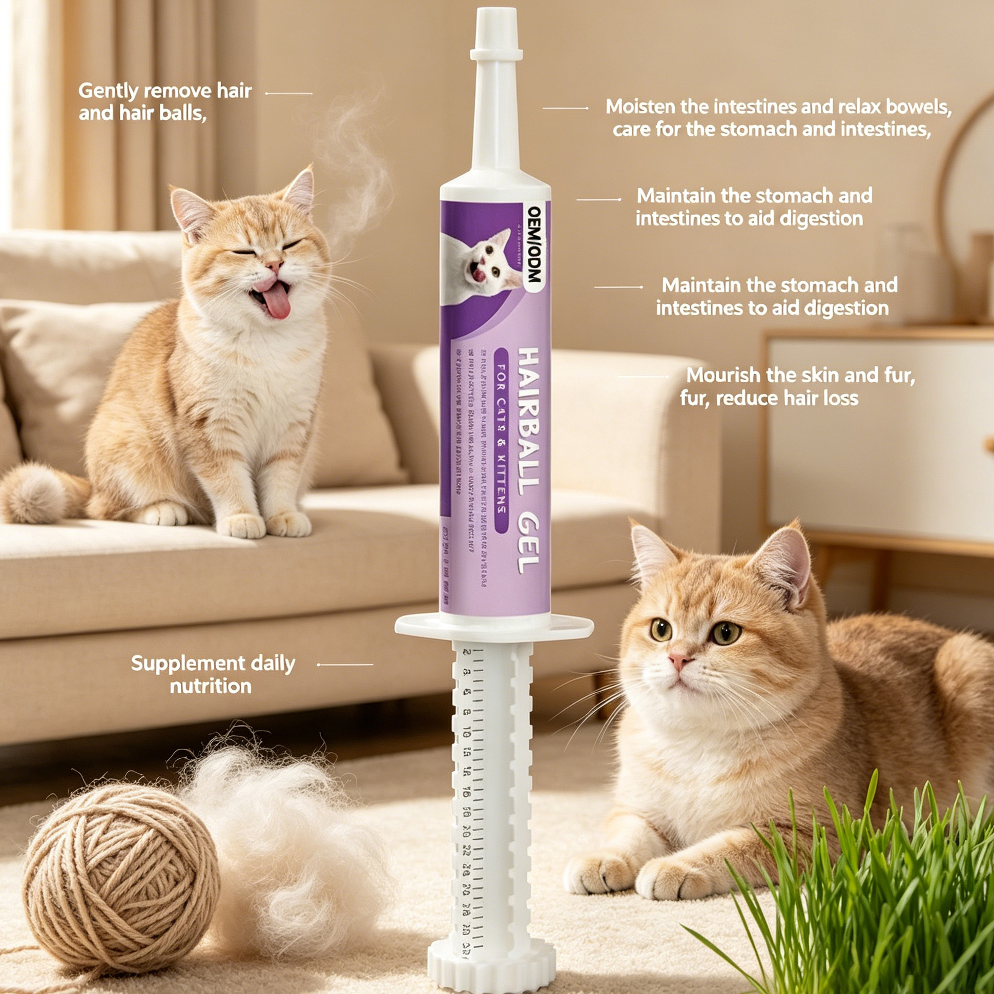 Custom OEM Cat Hairball Paste Malted Barley Powder Formula Psyllium Husk Powder Cat Digestive Support Supplement