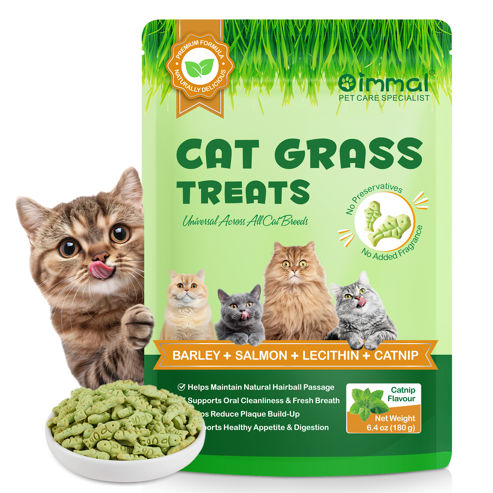 Oimmal 180g Catnip Cat Grass Treats Organic Salmon Mini Cat Food Snack Biscuits for Dental Care Hairball Control