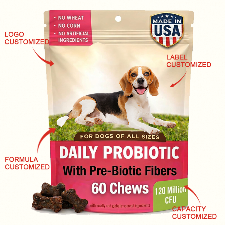 Canine Digestive Enzymes Fiber Soft Chews 120 Million CFU Dog Probiotics for Sensitive Stomach Gut Wellness Daily Stool Support