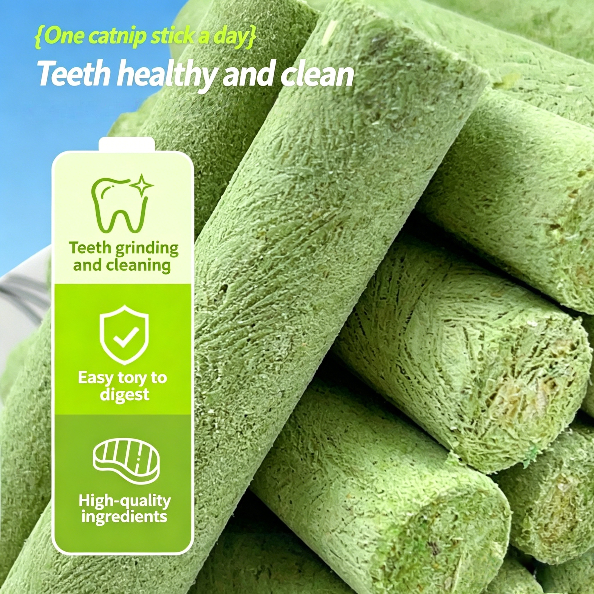 Freeze Dried Cat Grass Sticks Hairball Control Digestive Fiber Treat for Indoor Cats Grain Free Natural Chewable Snack