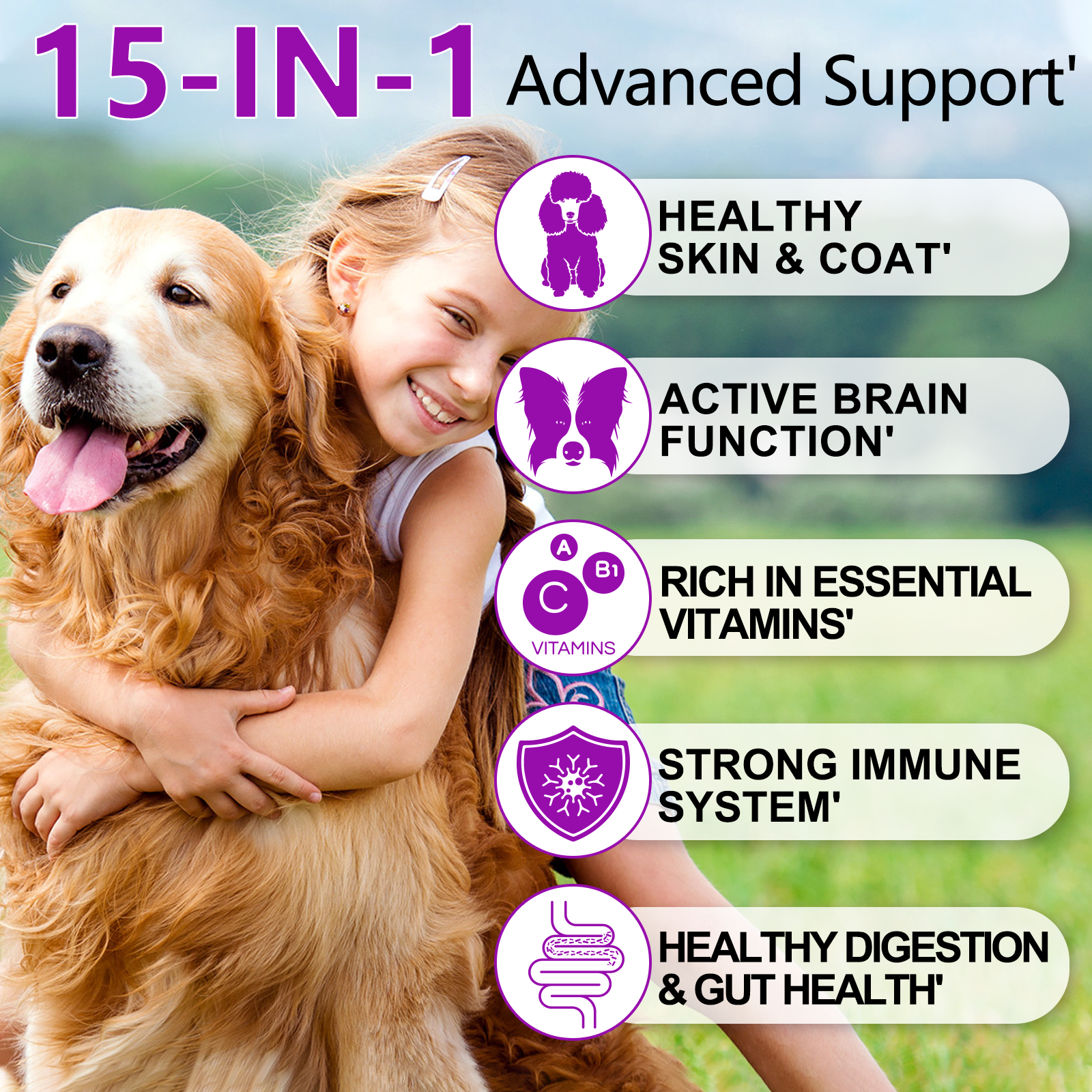 Wholesale Pet Food Herb 6 Probiotics Gut Health Chewable 60 Soft Chews 15 in 1 Multivitamins for Dog Skin Care and Heart Health