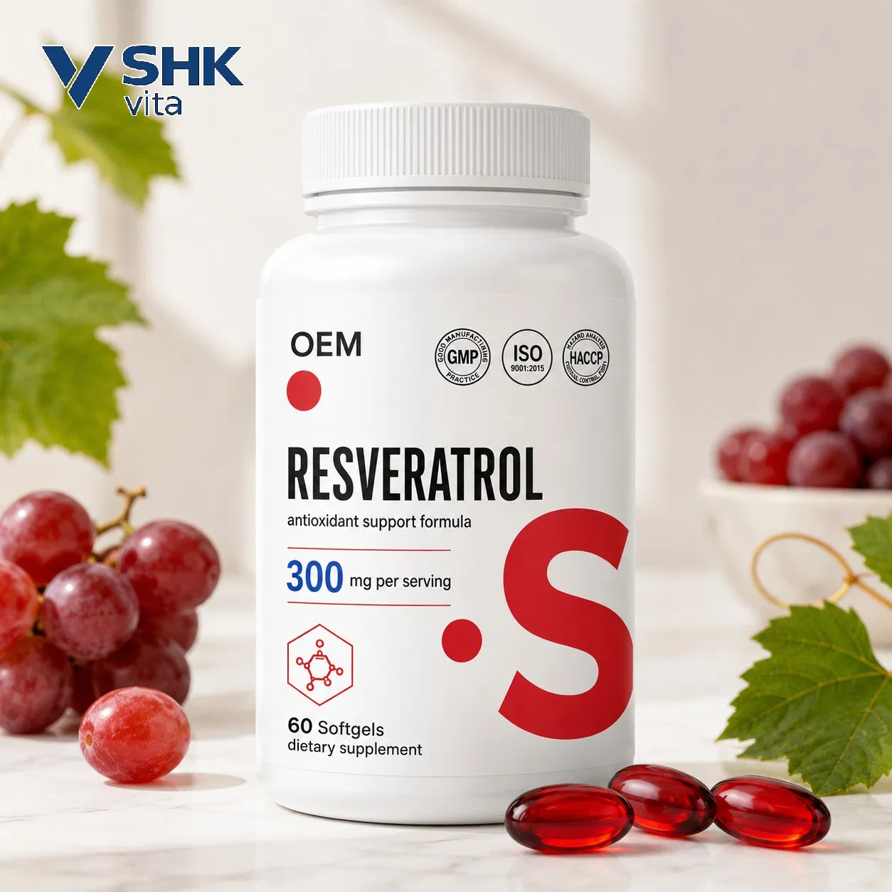OEM Resveratrol 250mg 500mg Softgels Heart Health & Antioxidant Support Formula Custom Packaging