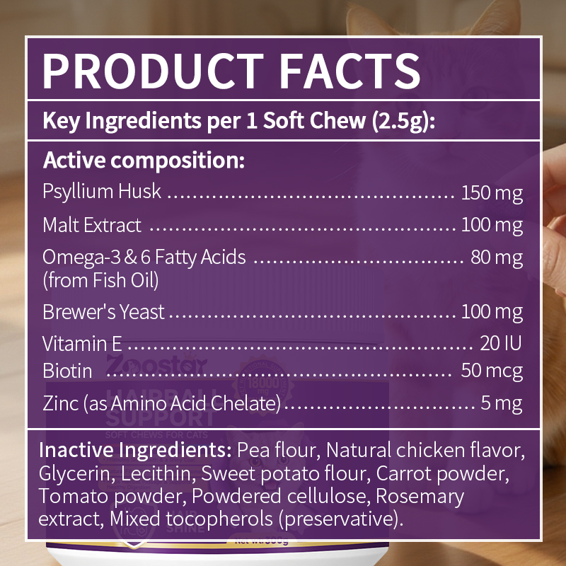Natural Cat Hairball Control &amp; Coat Soft Chews Supplement Cat Hairball Control Bites In Stock