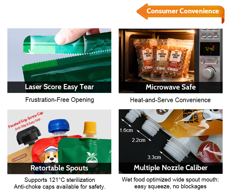 Custom Printed High Barrier Sterilizable Food Grade Fresh Dog Food Packaging Retort Pouches Vacuum Sealed Bags for Wet Pet Food