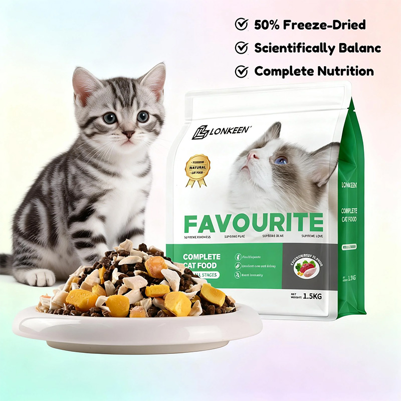 Freeze-Dried Mixed Cat Food with Raw Meat Bones and Egg Yolk