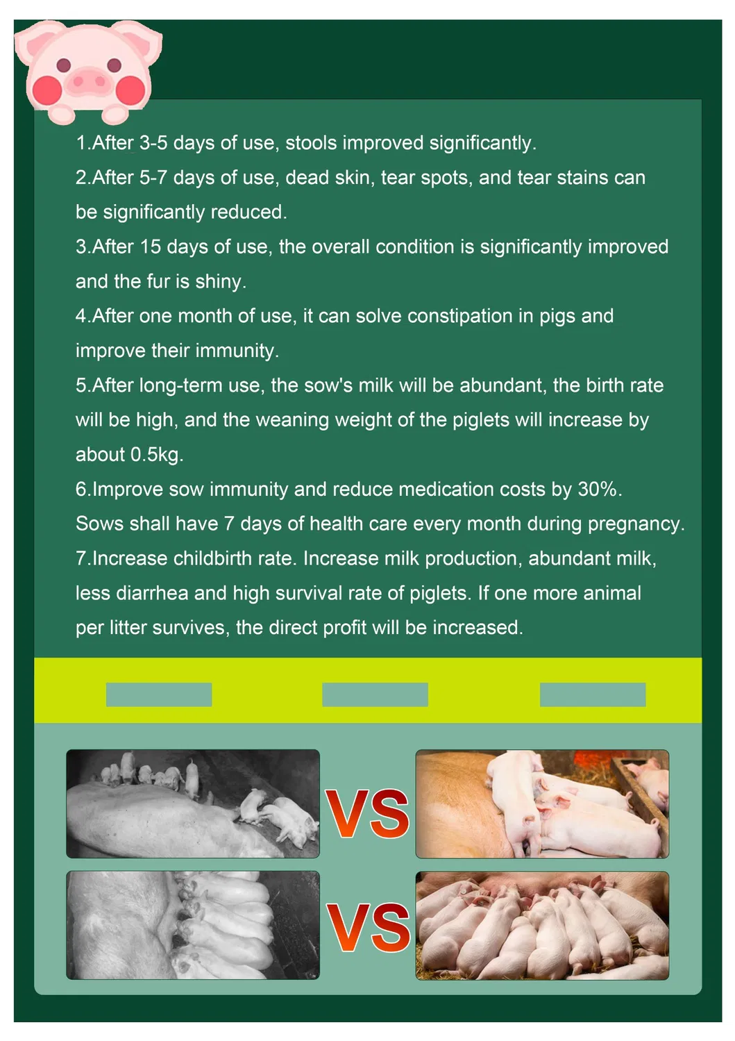 Swine Sow Health Care Booster Feed Supplement Sow Nutrition Plus Improve Piglet Survival Rate More Born Piglets