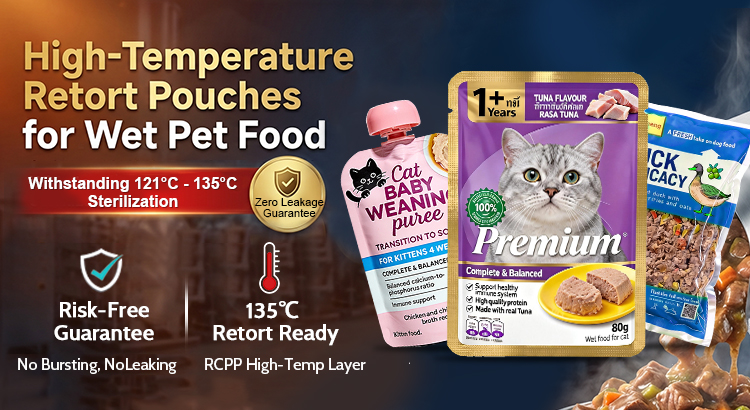 Custom Printed High Barrier Sterilizable Food Grade Fresh Dog Food Packaging Retort Pouches Vacuum Sealed Bags for Wet Pet Food