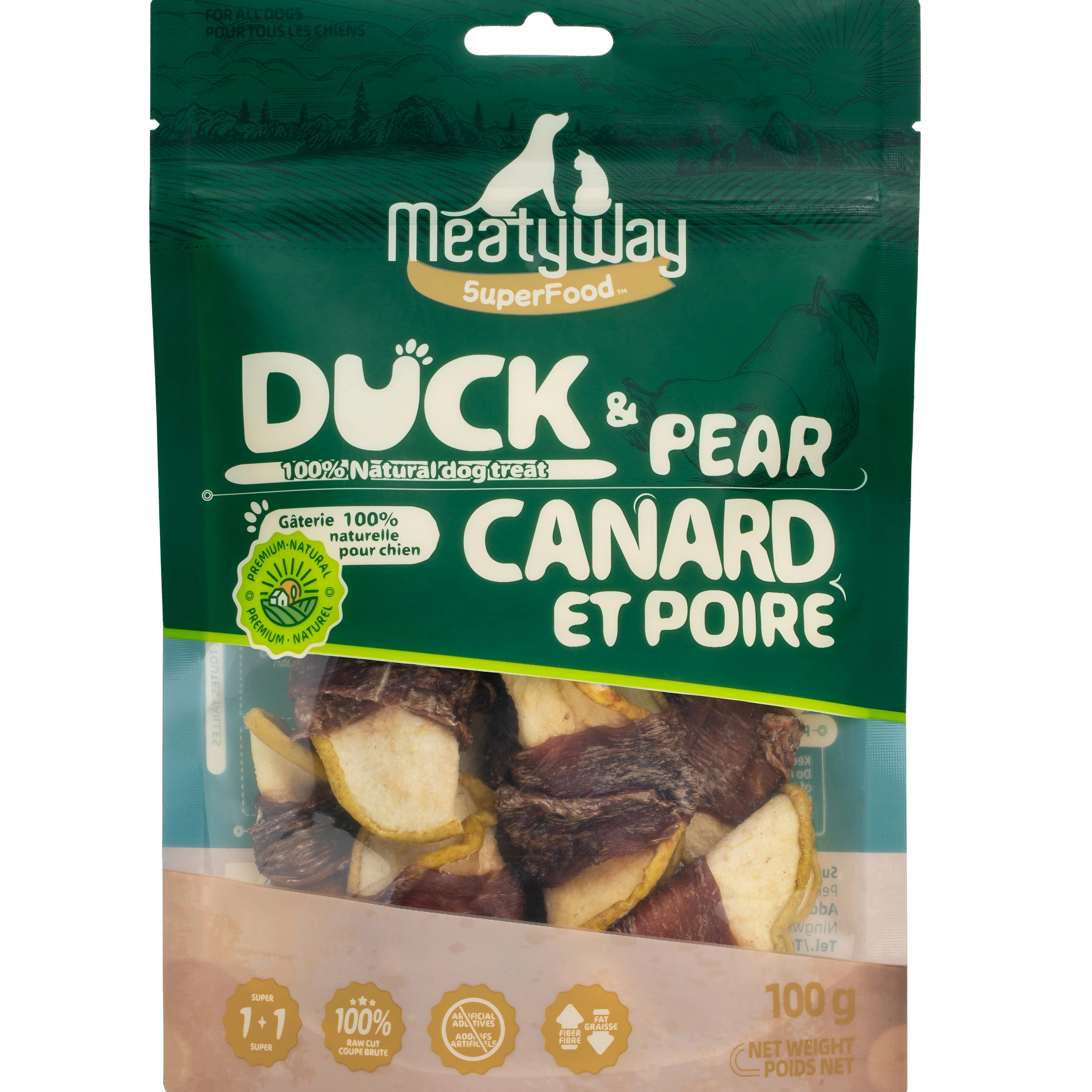 Meatyway Wholesale Dog Treats Duck Breast Pear 100g Wrap Dental Health High Protein Low Fat Dog Chews Vitamin Supplement