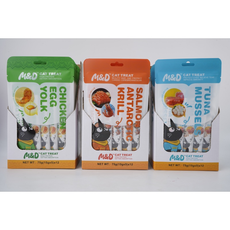 Plant Supplier 15g OEM ODM Natural Multi Favor Cat Treat Snacks Wholesale Cat Strips Snacks Treats Pet Wet Food Organic Pet Food