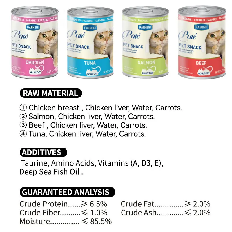 Hot Selling Cat Treat High Nutrition Various Flavors OEM/ODM 375g Organic Cat Canned Food Wet Food Cat Treats With High Quality