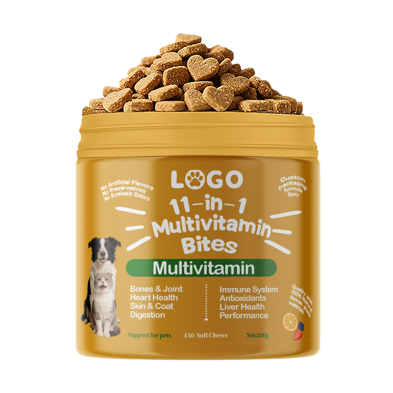 Multivitamin Soft Chew Supplements for Cats Dogs with Omega 3 Fish Oil Improve Immune &amp; Digestion System Grain-Free