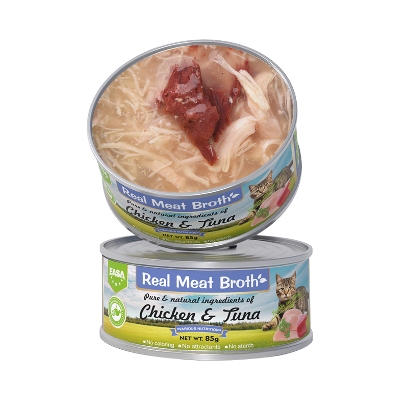 Wholesale Real Meat Broth 3oz Wet Cat Food 85g Grain-free Healthy Natural Ingredient Delicious Chicken Pumpkin Tuna Recipe