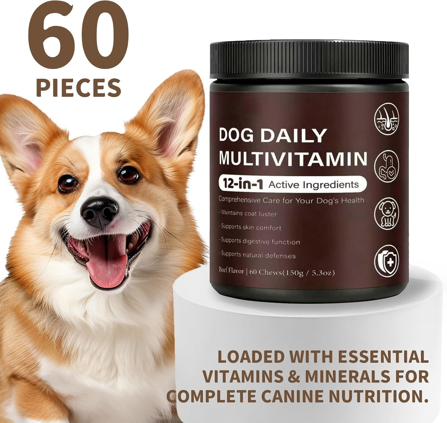 Omega-3 12-in-1 Active Ingredients Dog Multivitamin Soft Chews Pet Food Health Care Supplements for Skin &amp; Coat
