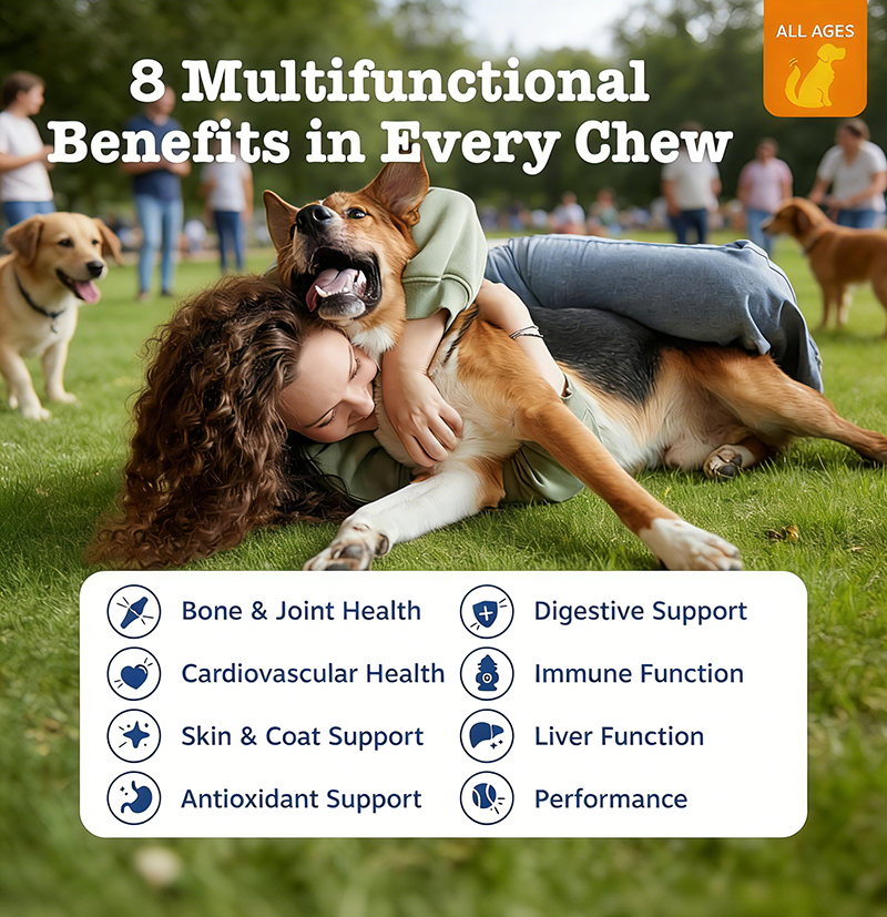 Multivitamin Soft Chew Supplements for Cats Dogs with Omega 3 Fish Oil Improve Immune &amp; Digestion System Grain-Free