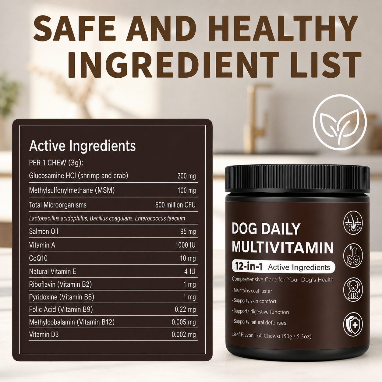 Omega-3 12-in-1 Active Ingredients Dog Multivitamin Soft Chews Pet Food Health Care Supplements for Skin &amp; Coat