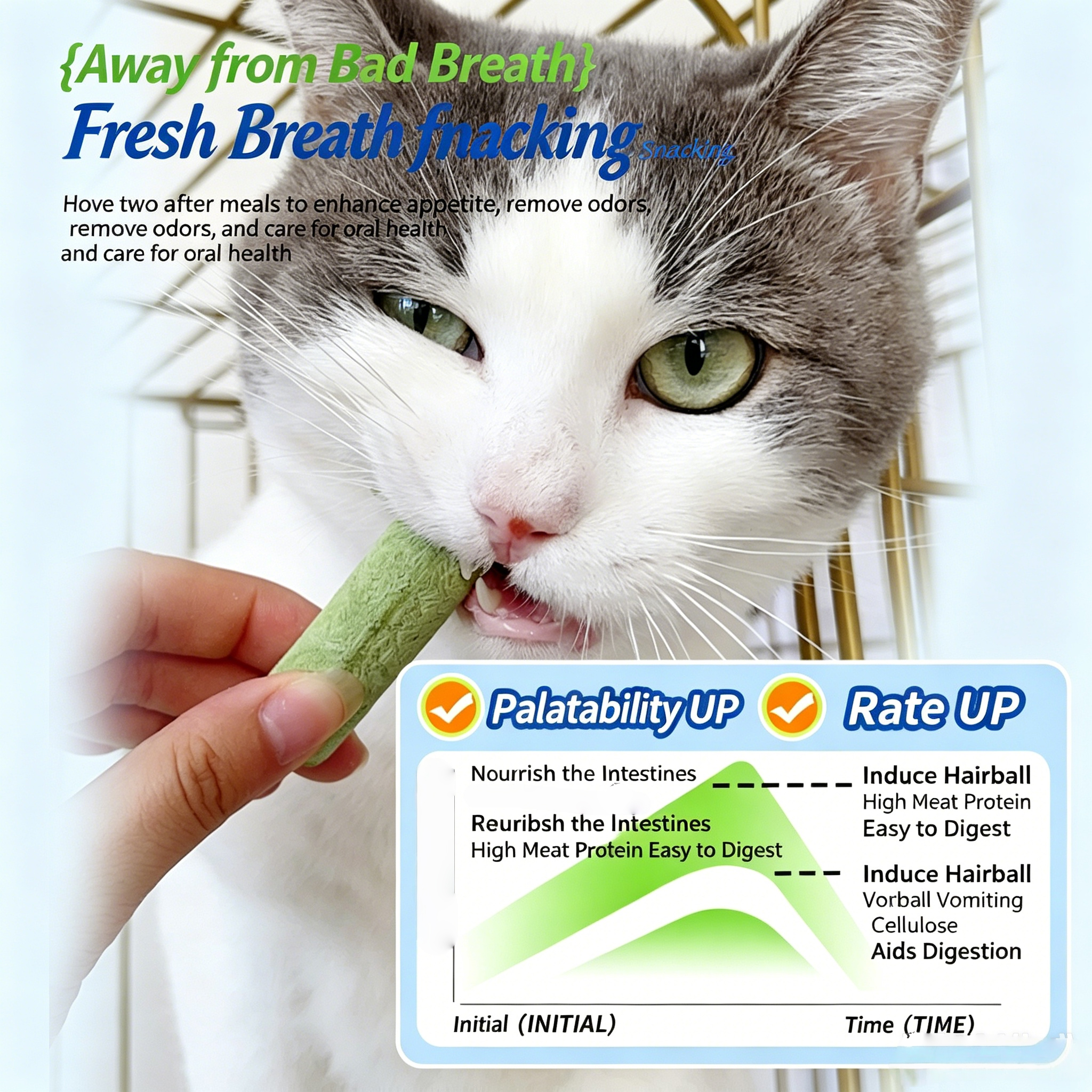 Freeze Dried Cat Grass Sticks Hairball Control Digestive Fiber Treat for Indoor Cats Grain Free Natural Chewable Snack