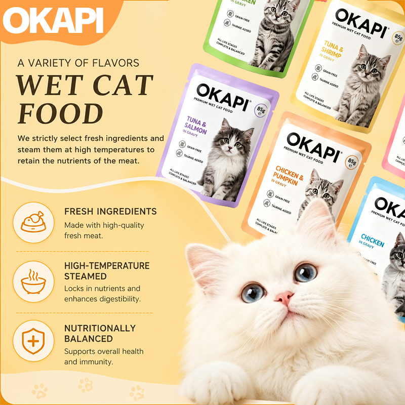 FDA Certified OEM/ODM Complete Meal Wet Cat Food Pouch High Protein Fresh Meat Rich Soup Staple Food Pet Food
