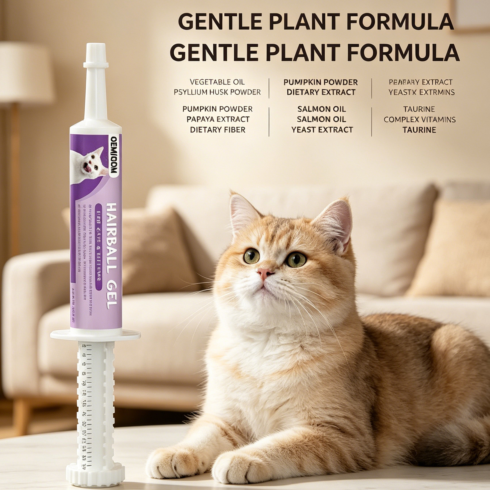 Custom OEM Cat Hairball Paste Malted Barley Powder Formula Psyllium Husk Powder Cat Digestive Support Supplement