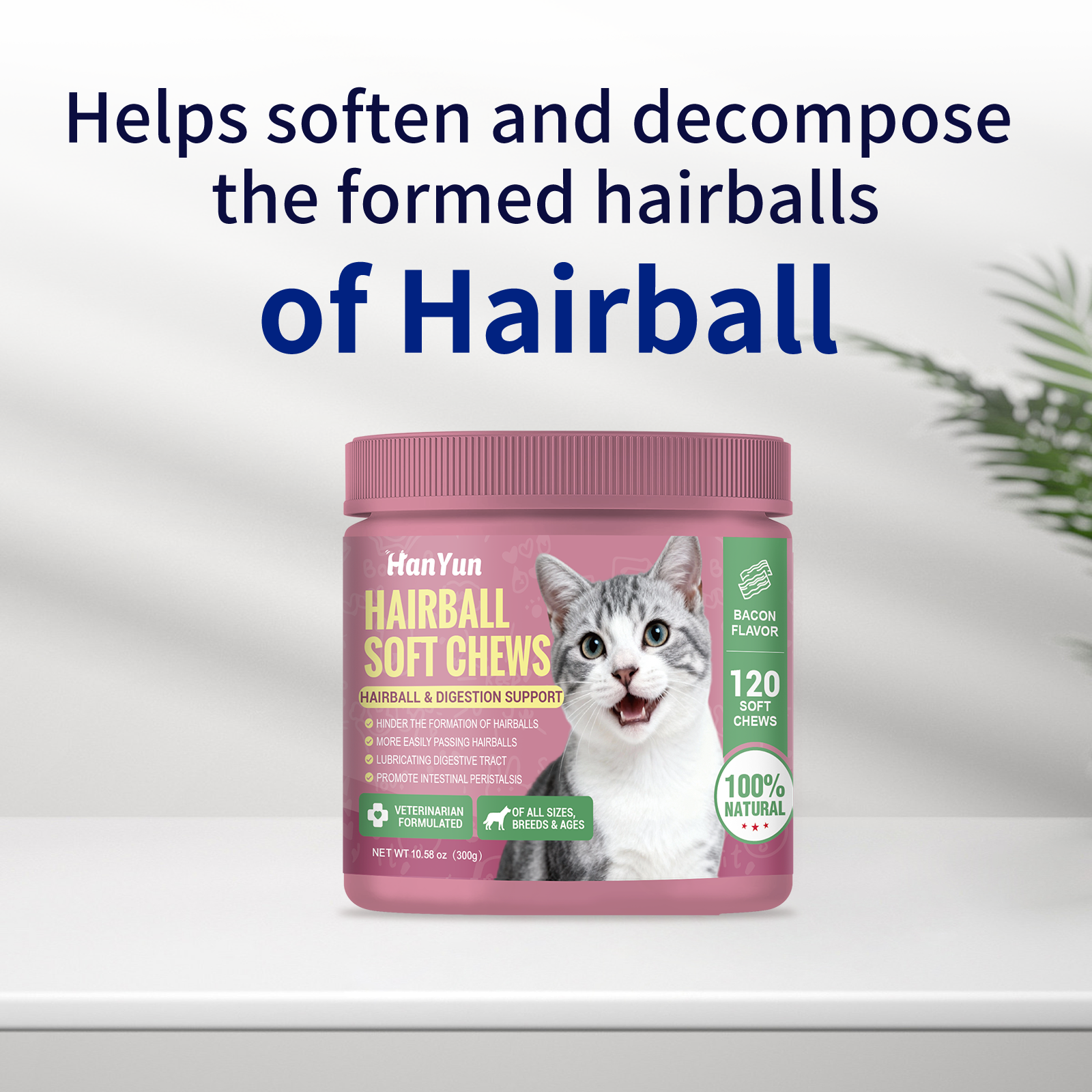 Pet Hairball Support Crunchy Creamy Chews Supplement Natural Chicken Flavor Hairball Treats For Cats Skin Coat Health