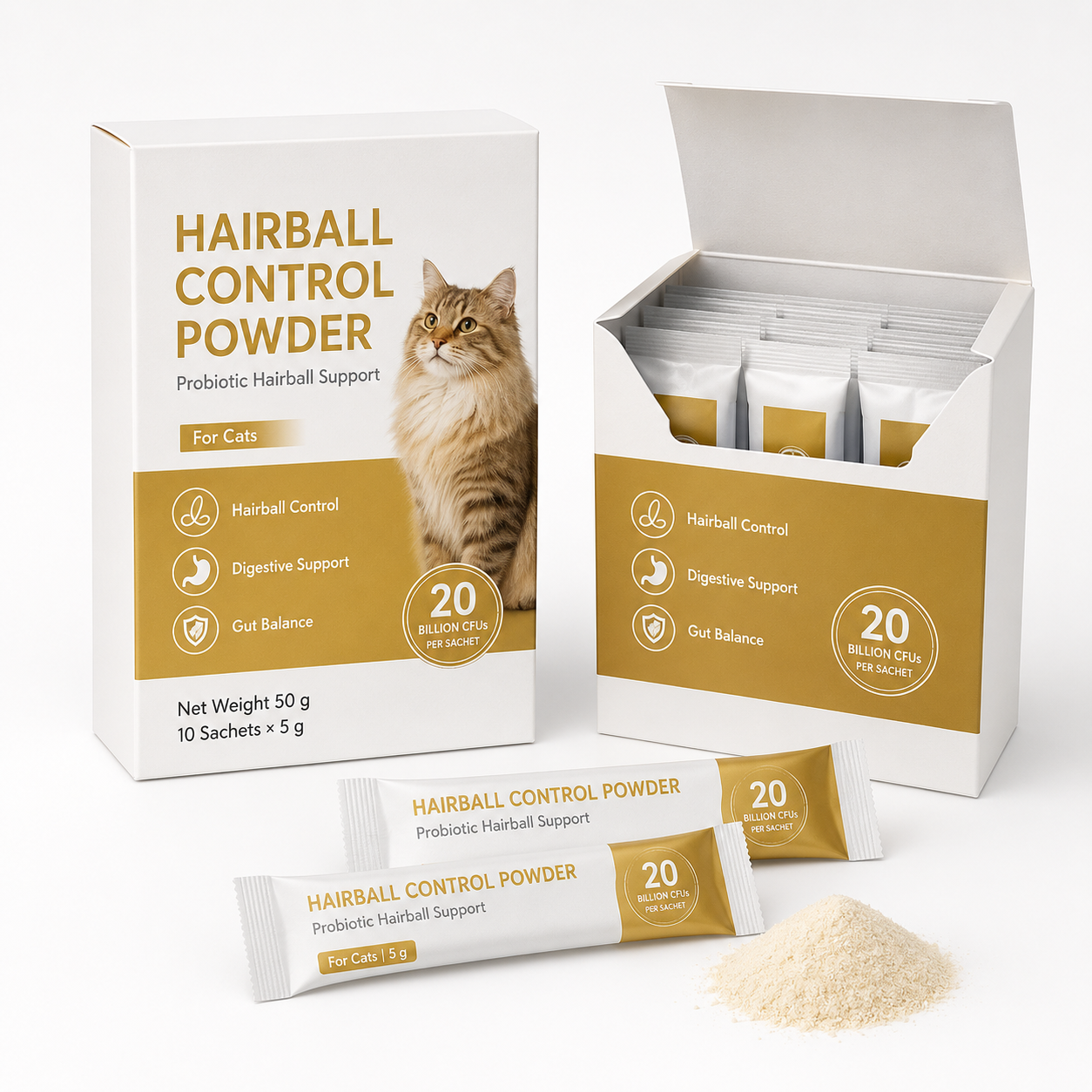 Natural Papain Enzyme Hairball Control Powder for Cats Private Label Digestive Tract Health Support Wholesale Cat Supplement