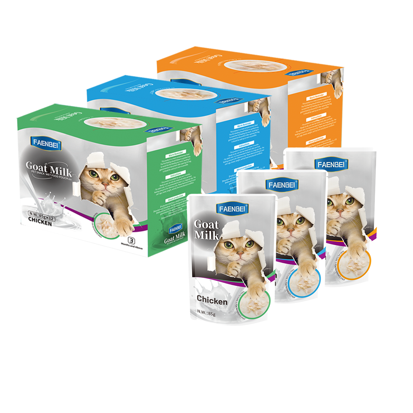 Hot Sale 85g Sensitive Stomach Hypoallergenic Cod Goat Milk Cat Food Pouch Grain-Free High Protein Pet Wet Food