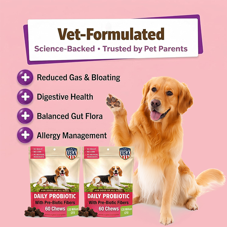 Canine Digestive Enzymes Fiber Soft Chews 120 Million CFU Dog Probiotics for Sensitive Stomach Gut Wellness Daily Stool Support